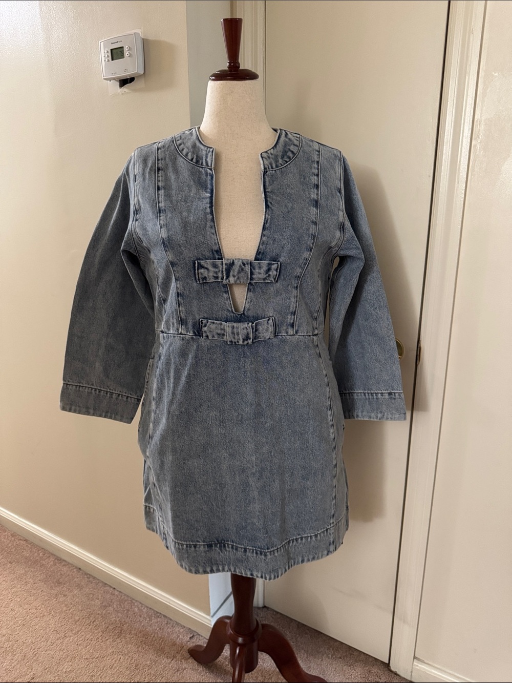 Bohemian Traders Light Blue Denim Dress Jacket with Front Bows